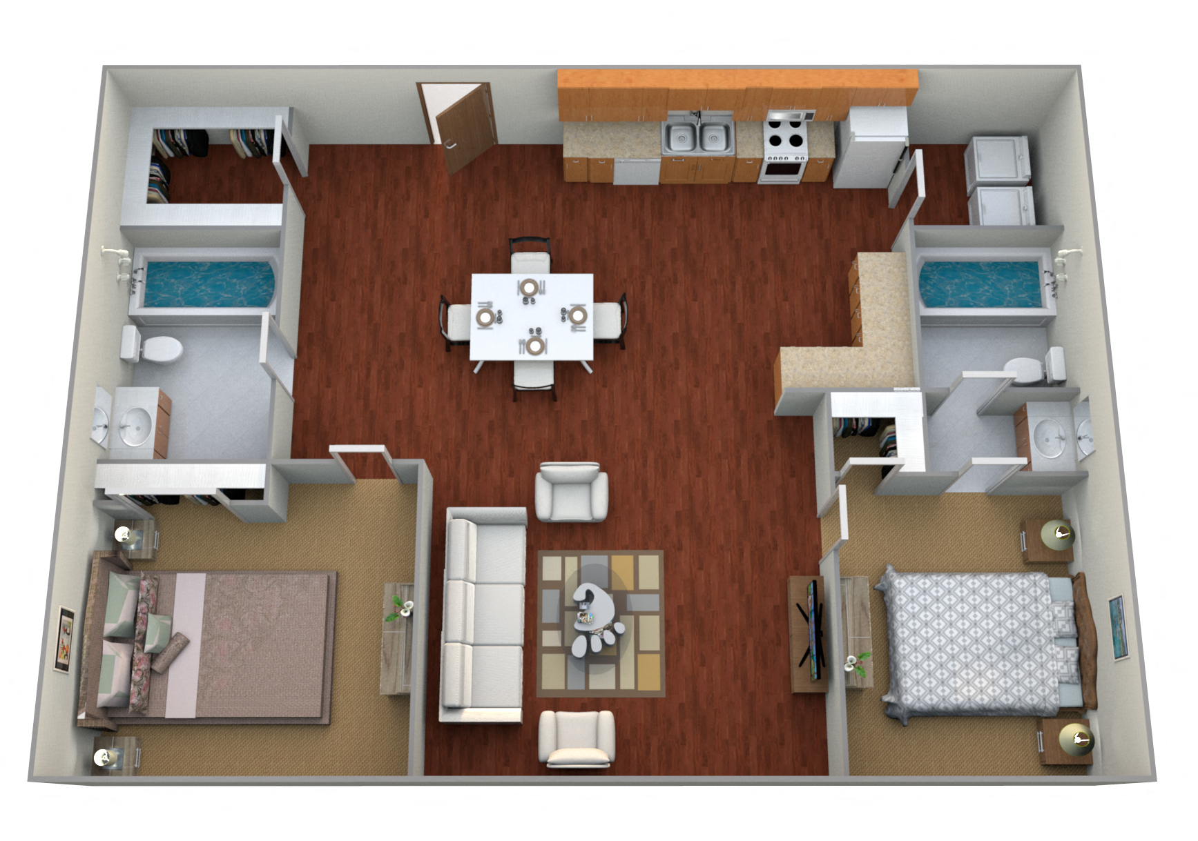 2 Bed 2 Bath Floor Plan at Boulder Ridge Apartments, Fargo, 58104
